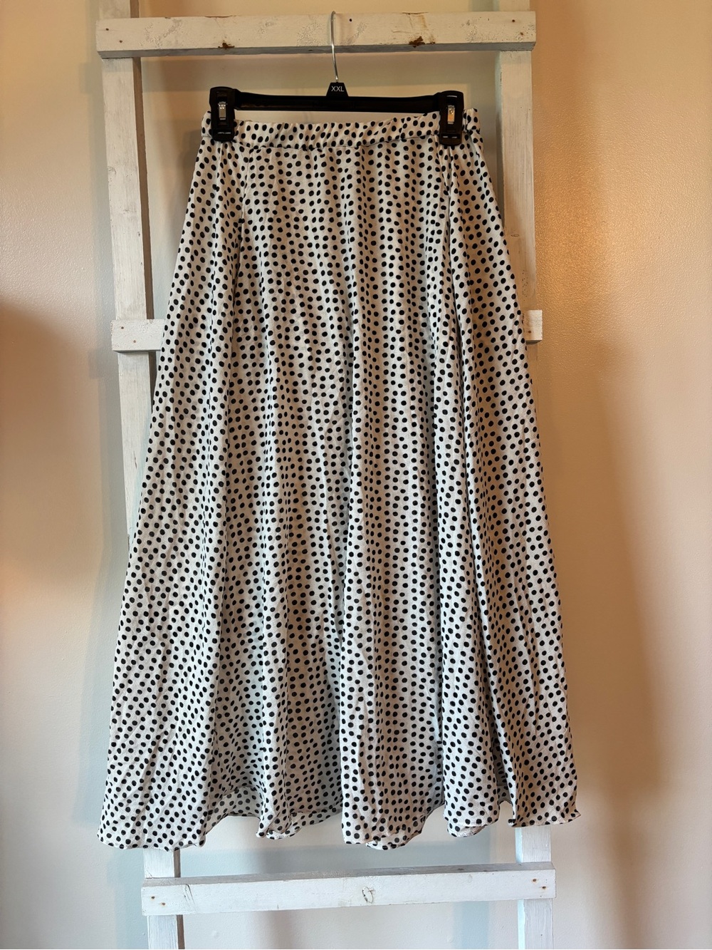 Max Studio Black and White Polka Dot Midi Skirt